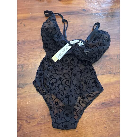 Cosabella Annabella Flock Plunge Teddy Thong Black Sz S NWT $118 - Picture 5 of 10